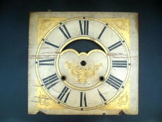 ANTIQUE 1860 RARE EARLY HAND PAINTED ENAMELED WOODEN CLOCK FACE 2