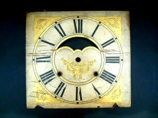 ANTIQUE 1860 RARE EARLY HAND PAINTED ENAMELED WOODEN CLOCK FACE 3
