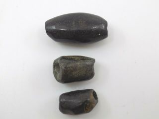Pre - Columbian Dark Green Jade Beads,  Set Of 3