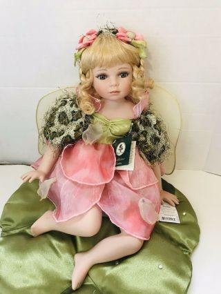 Rare 12” Sitting Geppeddo Porcelain Fairy Doll W/wings,  Pillow And