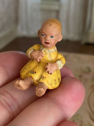 Vintage Miniature Dollhouse Baby Girl Doll Artisan Sculpted Distressed Painted