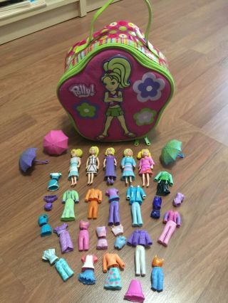 Vintage Polly Pocket Pink Zippered Carry Case With Dolls & Accessories