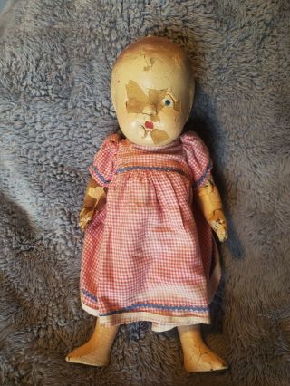 Creepy Antique Vintage Baby Doll - Scary Eyes - Cracked Skin - Halloween Decor