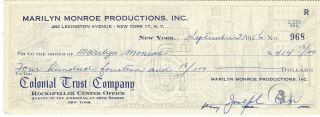 A Rare Check Issued To Marilyn Monroe From Her Production Co.  1956
