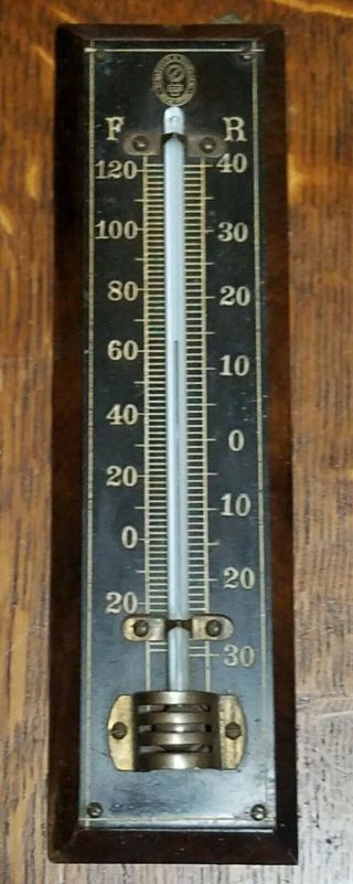 Antique Thermometer Schaeffer & Budenberg York Wood Outdoor F&c 8 " Rare