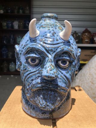 Rare Blue Freddie Krueger Devil Face Jug By Lynn Thurmond Walton