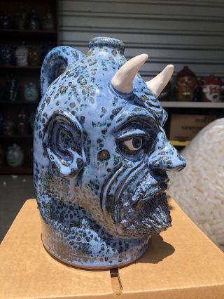 Rare Blue Freddie Krueger Devil Face Jug By Lynn Thurmond Walton 2