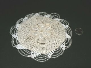 Antique Crocheted And Beaded Doily Quite An Unusual Piece Of Hand Work