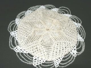 Antique Crocheted and Beaded Doily Quite an Unusual Piece of Hand Work 2