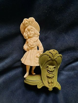 Vintage Antique Bisque Girl W/ Dog Green Match Toothpick Holder 4.  5” Unique