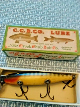 Old Lure Vintage Creek Chub Pikie Minnow Wood/glass Eyes And In The Box.