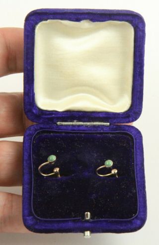 Antique Boxed Art Deco Circa 1920 9 Ct Gold Turquoise Cabochon Earrings