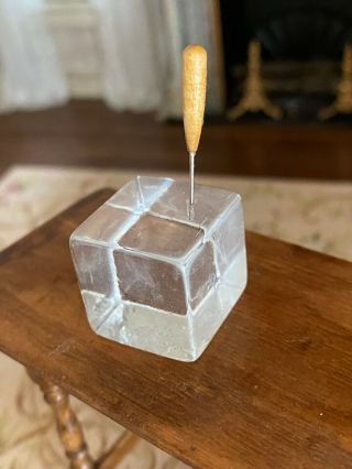 Vintage Miniature Dollhouse Artisan Crafted Block Of Ice & Ice Pick For Ice Box