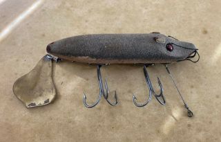Vintage Heddon Gray Mouse Flap Tail Glass Eyes Lure
