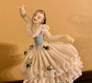 Antique Volkstedt Dresden Lace Porcelain Ballerina Figurine 3.  5 " High