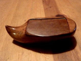 Antique/ Vintage Wooden Shoe Snuff Box With A Hinged Lid.