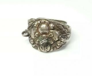 Rare Antique Chinese Silver Charm Ring Adjustable