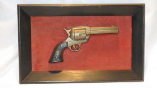Vintage Mid - Century Mod 3 - D Fake Gun Pistol Mounted And Framed Wall Art