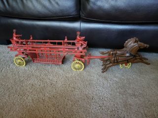 Rare Vintage Cast Iron Horse Drawn Fire Engine Wagon Huge L@@k 28 Inches