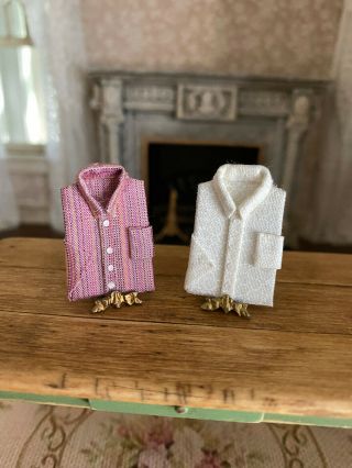 Vintage Miniature Dollhouse Artisan Pair Pink White Folded Display Men 