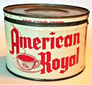 Vintage American Royal Tin - Old Key Wind Coffee Can - 1 Lb - Antique Tin
