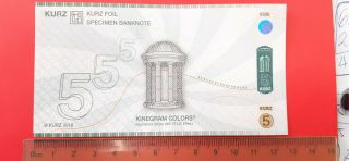 Test House Note Banknote Probe Specimen Kurz Foil 5 Kinegram 2019 Flux Rare Ver2