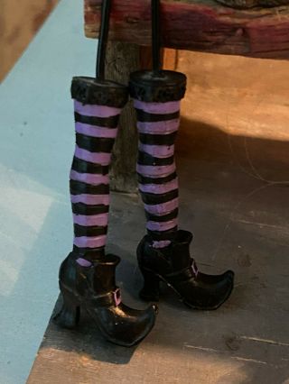 Vintage Miniature Dollhouse Artisan Halloween 2 Painted Purple Black Witch Legs