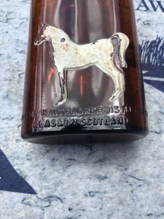 ANTIQUE WHITE HORSE SCOTCH WHISKEY BOTTLE Rare Brown Glass Vintage 3