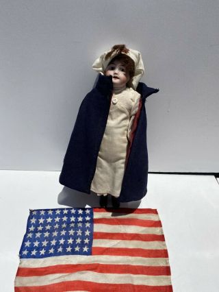 Rare Antique French Bisque Doll Sfbj Paris Wwi Red Cross Nurse 1906