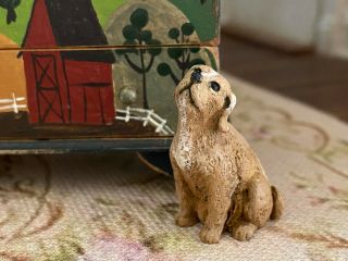 Vintage Miniature Dollhouse Artisan Hand Sculpted Painted Pet Animal Metal Dog