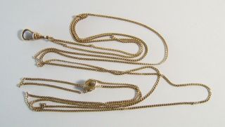 Antique Gold Filled Pocket Watch Chain Necklace With Faux Citrine Glass Slide