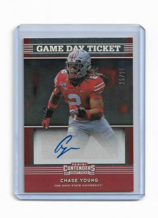 2020 Panini Contenders Chase Young Game Day Ticket 2 Bowl Auto 25/25 Sp Rare