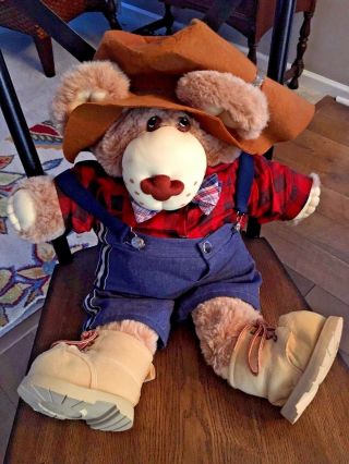 Vintage Coleco Furskins Teddy Bear Large Bubba W Shoes And Hat 24 Inch Rare Size