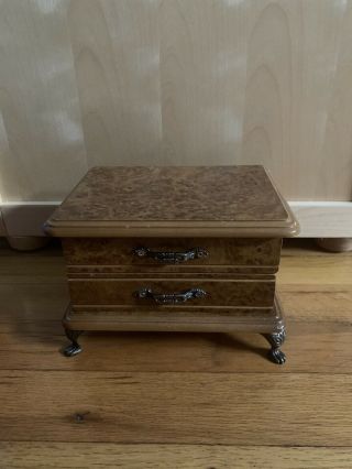 Antique Vintage Wooden London Leather Jewelry Box With Ornate Legs And 1 Drawer