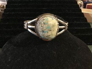 Rare Vintage White Turquoise Signed J.  Nelson Navajo Sterling Silver Bracelet