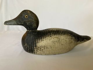 Antique Vintage Duck Decoy - Hand Painted,  Glass Eyes,  Chip Carved Texture