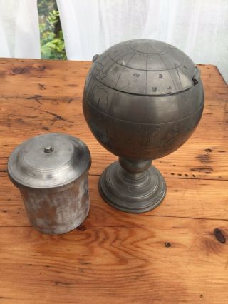 1930s Pewter Globe Tea Caddy/ink Well/tobacco Jar By Huikee Swatow China Japan
