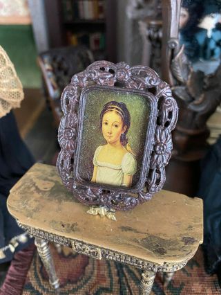 Vintage Miniature Dollhouse Artisan Ornate Framed Print Young Girl Ooak 1:12