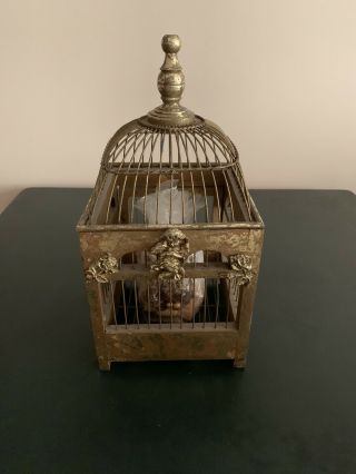 Decorative Antique Gold Bird Cage - 14.  5” H With Cherub.  Wedding Centerpiece