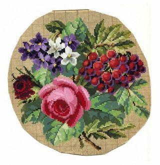 Antique Berlin Woolwork Hand Painted Chart Pattern Floral W Berries