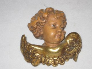Lovely Antique Hand Carved & Painted & Gilded Angel Cherub Putti Very 2
