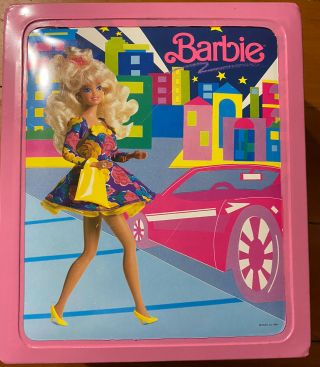 Vintage 1989 Mattel Barbie Doll Pink Fashion Vinyl Carry Case Trunk Wardrobe.