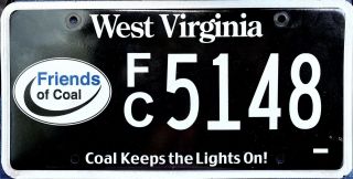 2015 West Virginia Friends Of Coal License Plate Rare