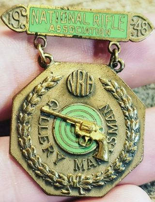 Rare Vintage 1948 Nra Gallery Marksman Pistol Enameled V.  H.  Blackinton Medal