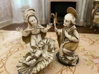 Vintage Miniature Dollhouse Italy Resin Nativity Sculptures Joseph Mary & Jesus