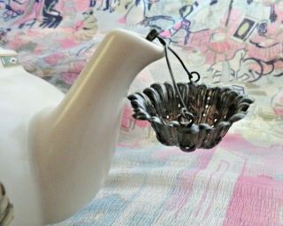 Antique Victorian Hanging Tea Strainer Basket With Handle & Spout Wire