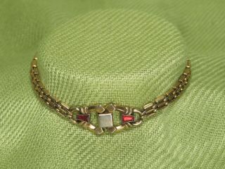 Vtg 1940’s Rare Kreisler.  025 Gold Plated Bracelet With Red Stones