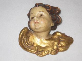 Lovely Antique Hand Carved & Painted & Gilded Angel Cherub Putti Very 3