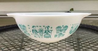 Pyrex Amish Butterprint Cinderella Mixing Bowl 444 Turquoise On White 4qt Rare