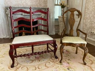 Vintage Miniature Dollhouse Museum Fantastic Merchandise Pair Bench & Chair